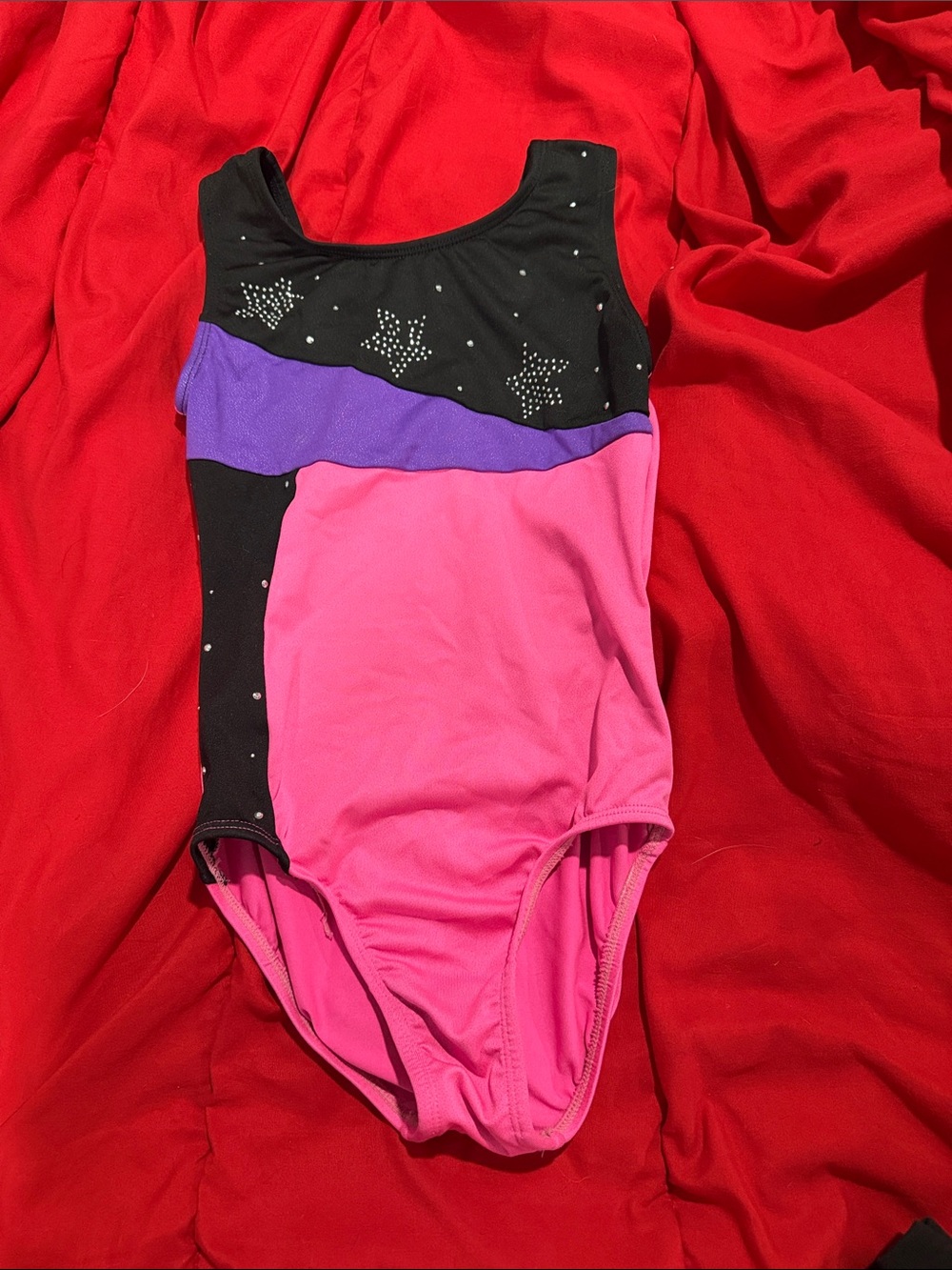 Girls Pink, Black & Purple Star-Accent One-Piece Bodysuit Leotard